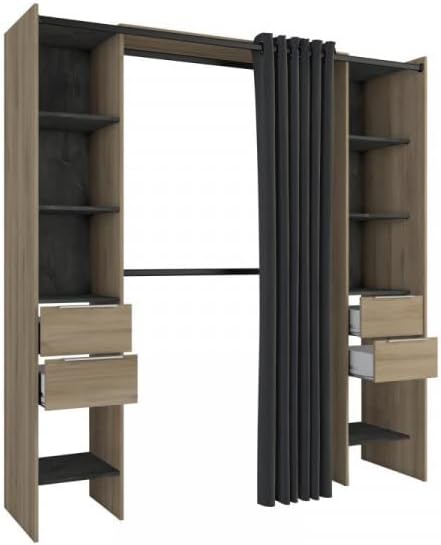 DANSMAMAISON Aménagement Dressing Extensible Chêne/Noir - NADA - L 115/190 x l 50 x H 203 cm, Bois - Nail Gallerys