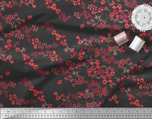 Soimoi Bleu Batiste de Coton en Tissu Feuilles et Fleurs Artistique Tissu Imprime par Metre 42 Pouce Large - Nail Gallerys