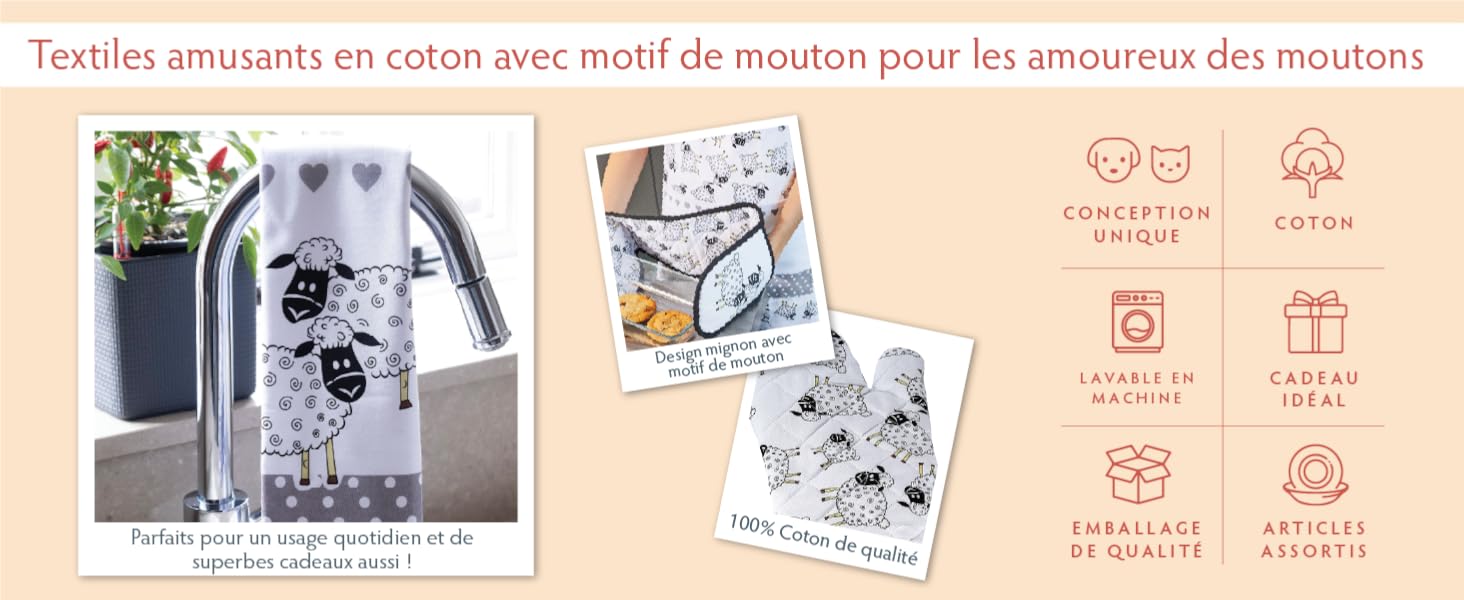 mouton gant four double tablier torchon cuisine femme maman amie originale animal motif idee cadeaux