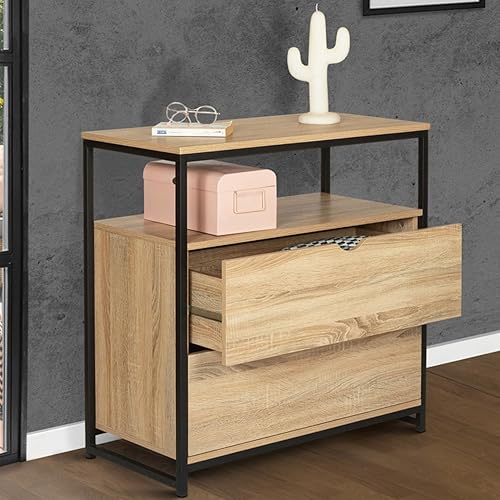 IDMarket - Commode 2 tiroirs Detroit 80 cm Design Industriel avec étagère - Nail Gallerys