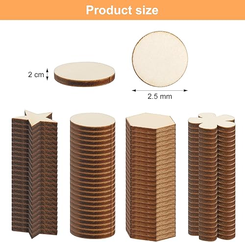 DAWRIS 400 Pièces Rondelles en Bois pour Le Bricolage 4 Formes Cercle, Fleur, Étoile, Hexagone Chaque 100 Pièces, Plaquettes en Bois Rond Rondelles Petit pour Le Bricolage, Décoration de Noël - Nail Gallerys