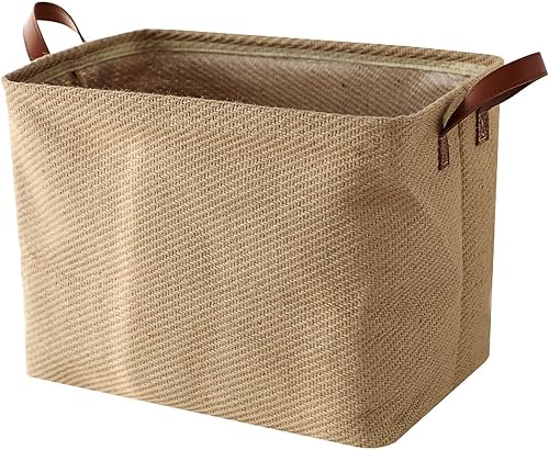 Spesh Panier de Rangement en Jute avec Poignées 38 x 27 x 28 cm Panier Tissés Pliables pour Maison, Étagères, Salle de Bain(Texture Fine) - Nail Gallerys