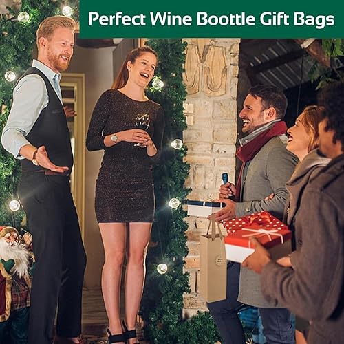NICKLIN Emballage Bouteille Vin,12 Pcs Sacs Cadeaux Recyclables,Pochette Cadeau Bouteille de Vin en Papier Kraft,Cadeaux pour Vin avec Poignées pour Noël,Fêtes,Anniversaires,Mariages - Nail Gallerys
