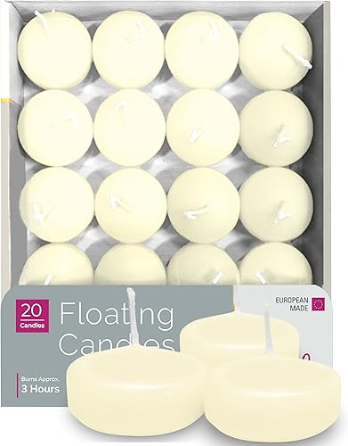 Hyoola Lot de 20 Bougies Flottantes Premium Ivoire - Bougies Flottantes Longue Durée 3 heures - Petites Bougies Flottantes de 45 mm - Fabriquées en Europe - Nail Gallerys