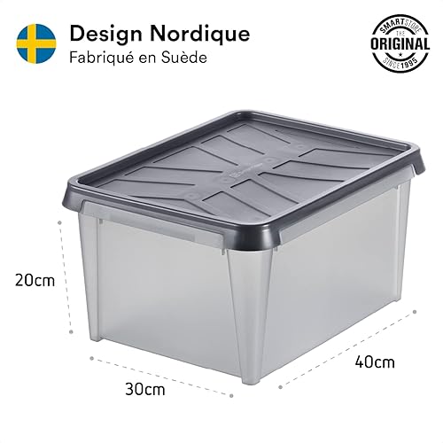 SmartStore Boites de Rangement en Plastique Garage avec Couvercles - Lot de 6 - Transparentes - IP44 - Étanches, Emboîtables et Empilables - Aptes au Contact Alimentaire - L 50 x l 40 x H 27 cm - 34L - Nail Gallerys