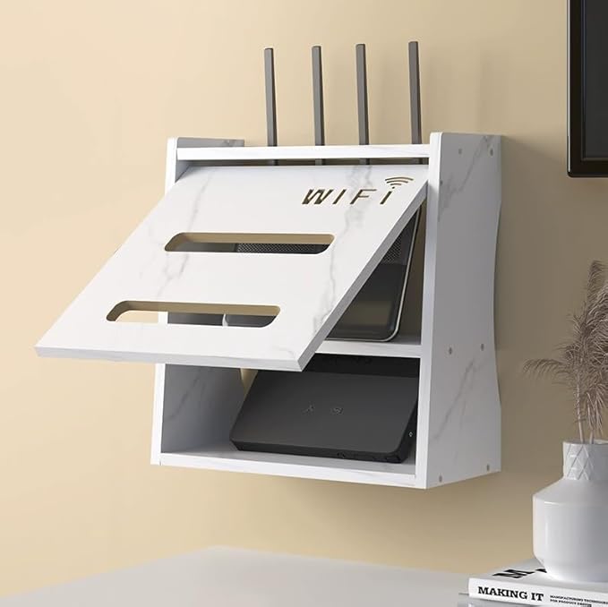 HFGHGDF Cache Box, Boîte de Rangement pour Routeur WiFi, Support Mural/Bureau, Rangement Mural Box pour Cache par Faitement Le Boitier TV/Módem/Router/Cables(White) - Nail Gallerys