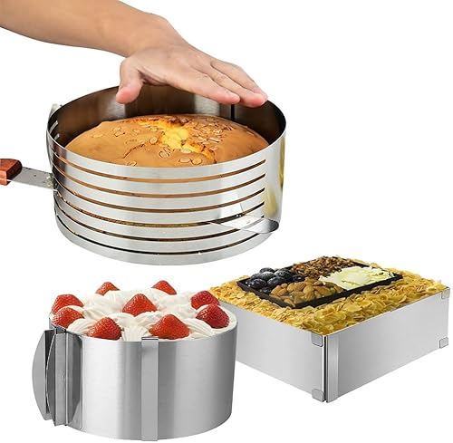 DASIAUTOEM Lot de 3 Cercles à Gâteau Réglables - Cadre de Cuisson Rectangulaire Réglable - Aide à la Découpe - pour la Cuisson et la Préparation de Gâteaux, pour la Cuisson, Les Gâteaux Superposés - Nail Gallerys