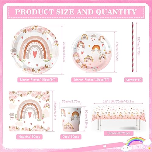 Raxfekro Vaisselle Jetable Anniversaire Fille Arc en Ciel assiette jetable anniversaire pour 10 Invités kit Vaisselle de Fête pour Decoration Noces, Baby Shower, Noël et Fêtes - Nail Gallerys