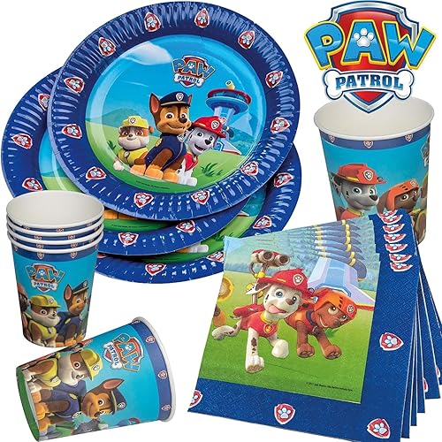 TIB Heyne Kit de fête 33 pièces « Pat' Patrouille » avec assiettes, gobelets, serviettes, décoration, bleu, pour anniversaire d'enfant, chien, police, anniversaire, fête - Nail Gallerys