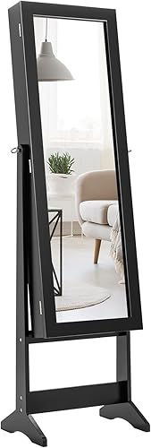 DREAMADE Armoire à Bijoux en MDF avec Grand Miroir en Verre, 3 Angles d’Inclinaison Réglables, Rangement pour Anneaux, Boucle d'oreille, Bracelet, Colliers (Noir) - Nail Gallerys