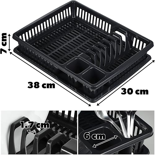 KADAX Égouttoir à Vaisselle en Plastique, Support à Vaisselle avec Panier à Couverts et Bac de Récupération d'eau pour Assiettes, Verres et Couvercles (Anthracite) - Nail Gallerys