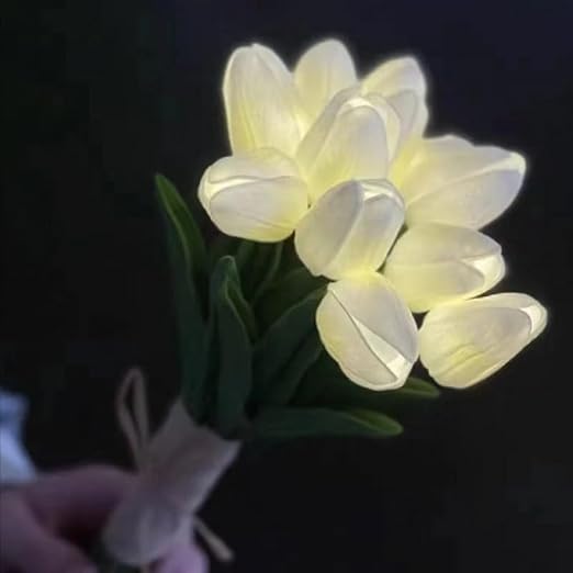 EONANT Lot de 10 tulipes artificielles avec lumières LED - Toucher réel - Fonctionne avec piles - Pour Noël, vacances, mariage, photographie, décoration de la maison, cadeaux créatifs (rose, 10 - Nail Gallerys