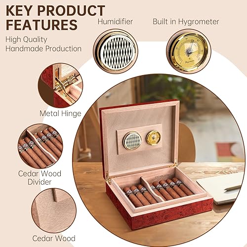 CIGARLOONG Cave à cigares avec hygromètre et humidificateur de voyage en bois de cèdre Noir Boîte de bureau Peut contenir jusqu'à 15 à 20 cigares - Nail Gallerys