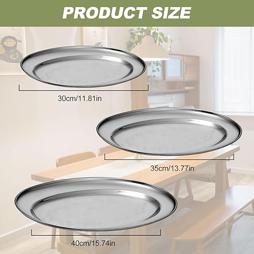 Nizirioo Lot De 3 Plateau De Service, Plateaux Ovales En Acier Inoxydable, Plateaux De Service Ovale Plat Inox Bol Décoratif Pour Présenter Des Fruits, Des Légumes, Des Bonbons (Argenté) - Nail Gallerys