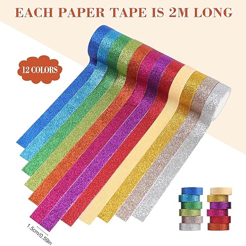 Ceihwa 12 Pièces Glitter Washi Tape Coloré,Pailleté Masking Tape Scrapbooking,Pailleté Ruban AdhéSif Décoratif,Couleur Tape Papier,Glitter Ruban de Masquage Autoadhésif,Pailletés Rubans Adhésifs - Nail Gallerys