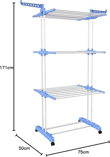 Générique Etendoir Linge Interieur, Pliable Etendoir Linge Exterieur, Sechoir a Linge avec roulettes, Bleu - Nail Gallerys