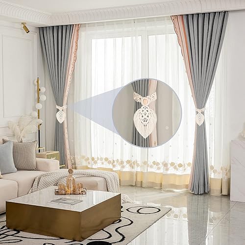 Embrasses de Rideaux Bohème Attaches de Rideau Tressées à la Main Corde de Rideau en Coton Cravate de Rideau pour la Maison, Le Bureau, la d'Hôtel 2 Pièces (Beige) - Nail Gallerys