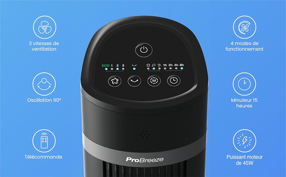 ventilateur tour probreeze grand 100 cm colonne puissant ete minuteur noir