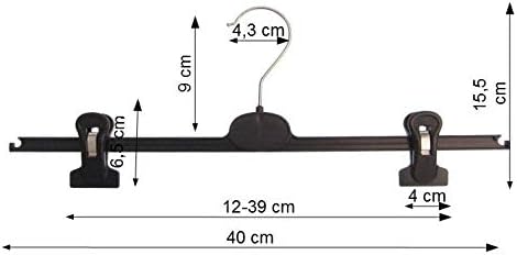 Hagspiel Lot de 20 cintres en plastique avec 2 pinces amovibles et solides Noir 40 cm - Nail Gallerys