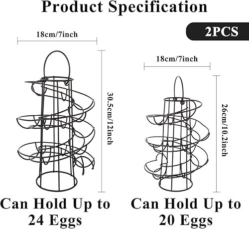 ZOFUN Lot de 2 supports à œufs en spirale, 45,7 x 45,7 x 66/30,5 cm, distributeur d'œufs en métal, peut contenir jusqu'à 24/20 œufs pour le stockage des œufs de cuisine comptoir de cuisine - Nail Gallerys