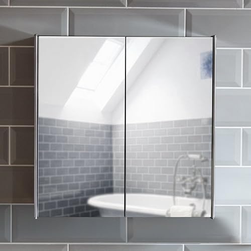 Bath Vida Armoire à miroirs pour Salle de Bain, équipée de 2 Portes en Acier Inoxydable avec mécanisme de Verrouillage magnétique - Argent - Nail Gallerys