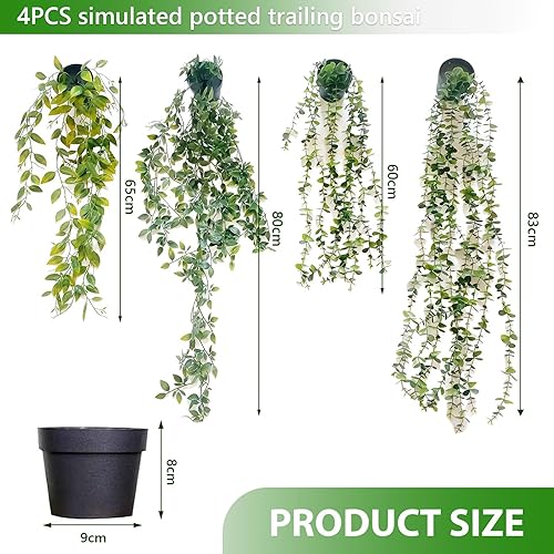 FloralGrace Lot de 4 Plantes Suspendues Artificielles, Plantes Artificielles Suspendues avec Pots, Plantes en Pot Suspendues, Plantes Artificielles Réalistes pour Intérieur Extérieur Bureau, Salon - Nail Gallerys