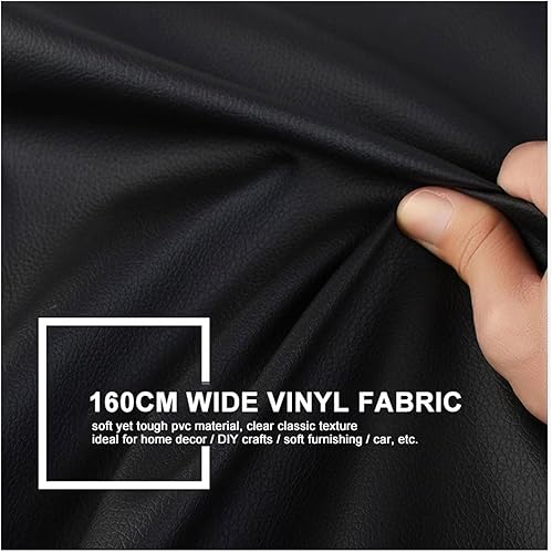 SSWZHANG Tissu Simili Cuir D'ameublement Noir Faux Cuir 160cm de Large Hydrofuge Résistant pour Tapisserie, Artisanat Bricolage, Canapé, Fauteuil, Sièges de Voiture(Size:160x100cm,Color:Noir) - Nail Gallerys