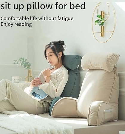 Coussin de lecture avec appuie-tête amovible et poche latérale – Coussin de chaise de lit avec accoudoirs pour soutien lombaire/cou, coussin ergonomique pour s'asseoir dans le lit, le canapé, le - Nail Gallerys
