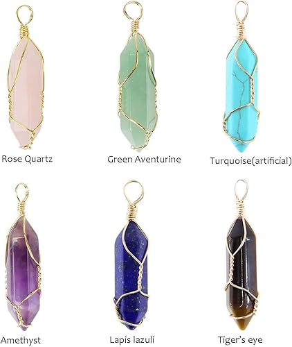 Pierre pendentif en cristal, 6 Pièces Cristal de roche hexagonal naturel Collier Pendentif, Guérison Cristaux Ensemble de Pierres Cristaux Pierres Pendentif pour Fabrication de Collier Bijoux - Nail Gallerys