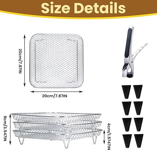 Lot de 3 grille air fryer,Rack de Friteuse à Air Empilable,grille pour air fryer avec 8 pieds en silicone, 1 pince，panier air fryer pour Air Fryer, Four, Press Cooker, Accessoires Carrés - Nail Gallerys