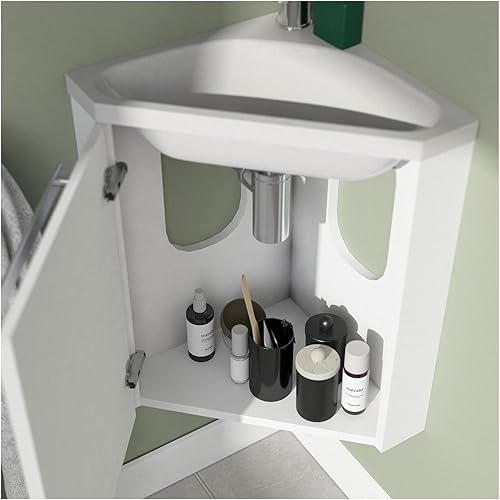 MOB-IN Ensemble Lave-Mains d'angle SKINO Blanc + Vasque + Armoire de Toilette - Nail Gallerys