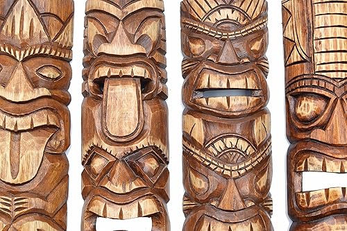 4 Tiki Masques 50cm dans Hawaii Style 4er Set Masque en Bois Masque Mural South Lake Caraïbes - Nail Gallerys