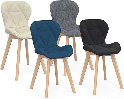 IDMarket - Lot de 4 chaises ROBINE en Tissu Mix Color Bleu, Gris, Beige et Noir - Nail Gallerys