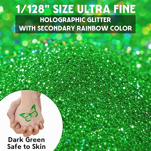 JEMESI Poudre pailletée vert foncé, 140 g - 0,2 mm - Poudre pailletée ultra fine pour résine époxy, bricolage, peinture tumbler, fabrication de bougies, paillettes cosmétiques, poudre à ongles - Nail Gallerys