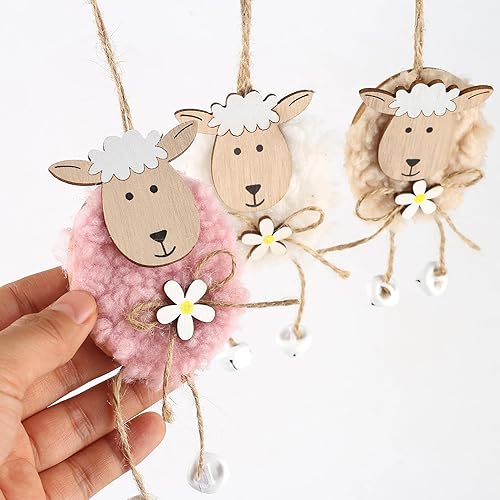 HERZWILD Lot de 6 pendentifs en bois de mouton de Pâques à suspendre - Décoration de Pâques - Nail Gallerys
