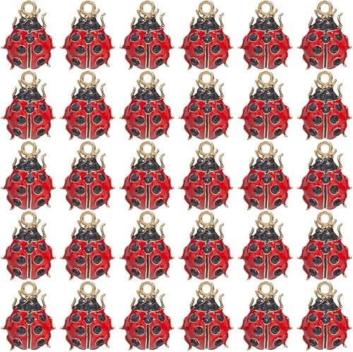SUNNYCLUE 1 boîte 30 pièces Breloques Coccinelles Breloque Coccinelle Petite Breloque en Alliage Rouge Émail Métal Strass Coccinelles Insectes Breloques Coccinelles pour la Fabrication de Bijoux Brelo - Nail Gallerys