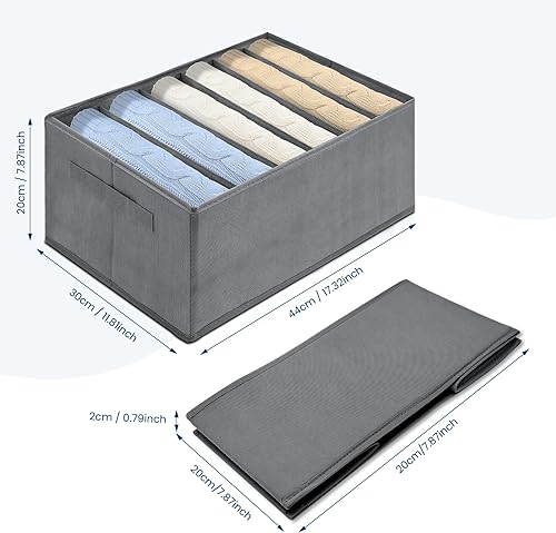 TENXSNUG Boîte de Rangement Vetement, 2PCS Armoire Organisateur de Vêtements Jeans Organisateur de Tiroir Pliable pour Jeans, Pantalons, Leggings, 7 Grilles - Nail Gallerys