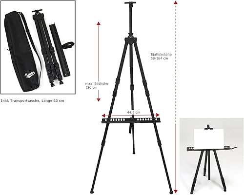 Paintersisters® « RIO » chevalet de campagne en aluminium, cadre jusqu'à 120cm de haut, qualité professionnelle du revendeur, chevalet ALU pour toile châssis - Nail Gallerys