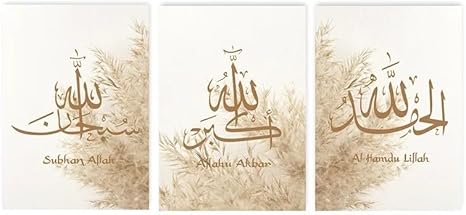 Affiche D'Art, 3 Pièces - Peinture sur Toile Abstraite Calligraphie Islamique Tableau Beige Roseau Affiche D'Art Mural Bohème Images Salon Cuisine Chambre à Coucher Décoration-60 * 90Cm (Sans Cadre) - Nail Gallerys