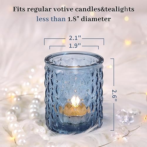 Lot de 12 bougeoirs votifs en verre bleu pour décoration de salon, mariage, cadeaux pour femme - Nail Gallerys