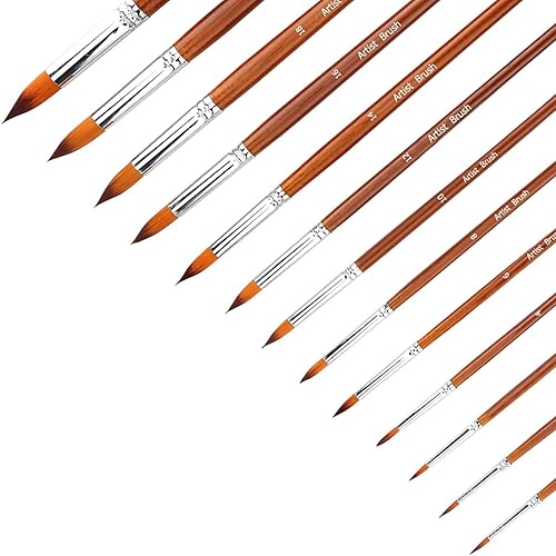 AIEX 13 pièces de Pinceaux Aquarelle, Ensemble de Pinceaux à Pointe Ronde pour Aquarelle, Acrylique, Encre, Gouache, Huile, Peinture à la Tempera - Nail Gallerys