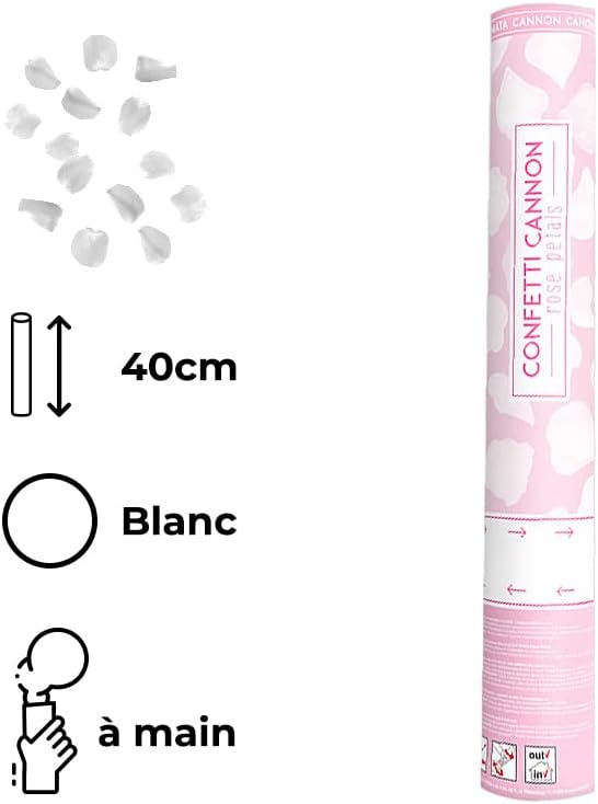 Canon à Confettis Pétale couleur Blanc 40 cm - Lot de 4 lanceurs à confettis à tenir en main, pour Anniversaire, Mariage - Portée 10 Mètres, Prise en Main Facile - SPARKLERS CLUB® - Nail Gallerys