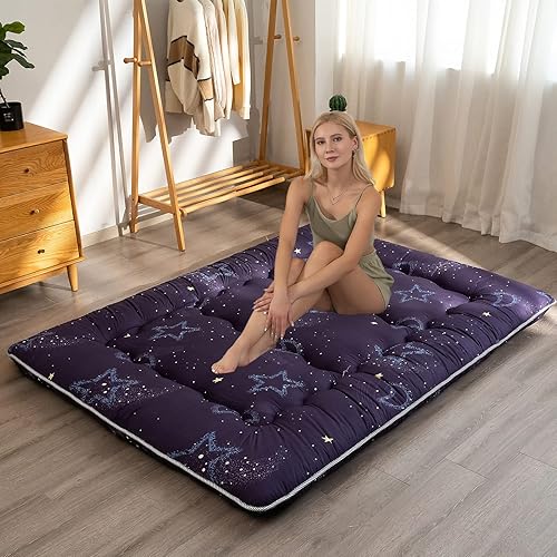 YOSHOOT Rêver Lune Matelas Futon Lit D'appoint de Sol Japonais Lit Pliable 1 Personne Tatami Tapis de Sol Portable, Matelas de Camping Enroulable de Chaise Longue canapé Futon, 135 x 190cm - Nail Gallerys
