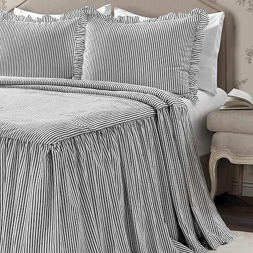 Lush Decor Ella – Couvre-lit Vintage Chic à Volants en Dentelle, Gris Clair, Style Ferme, léger, 3 pièces, très Grand lit, Polyester - Nail Gallerys