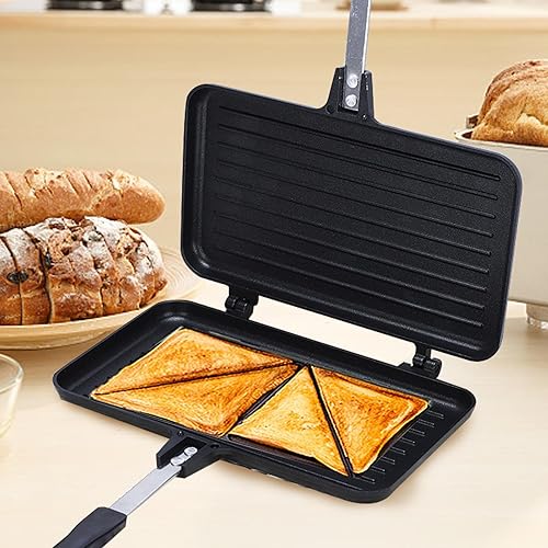 Presse à panini à sandwich – Grille- , presse à fromage | Machine à sandwich durable pour petit déjeuner, moule à panini antiadhésif, pour sandwich, toast pour gaufres panini, 23,9 x 3 x 35,6 cm - Nail Gallerys