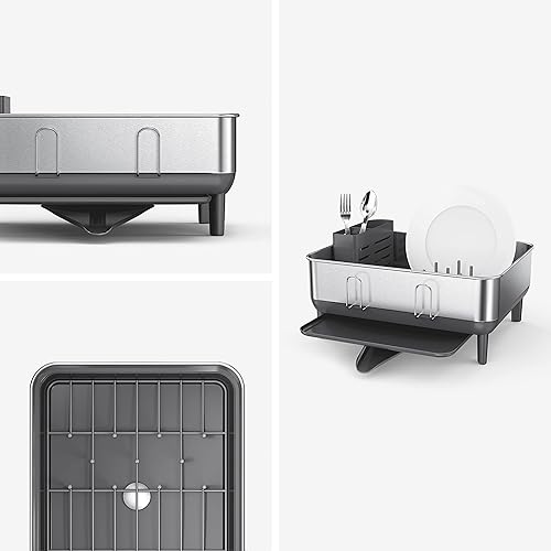 simplehuman KT1181 égouttoir à cadre en acier, égouttoir à vaisselle de cuisine, gris, acier inoxydable brossé - Nail Gallerys