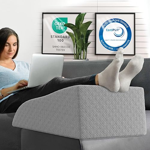 ELONEO Coussins Relève-Jambes - Coussin Surélevé pour Jambes en Mousse à Mémoire de Forme, Housse Oreiller Lavable en Jacquard, 62x40x24 cm, Blanc - Nail Gallerys