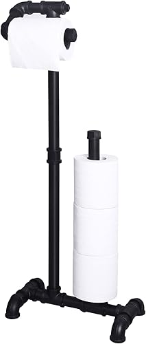 HouseAid Support de Papier Toilette Industriel sur Pied pour Salle de Bain, Support Rustique en Fer avec réserve, Style Vintage, Noir Mat - Nail Gallerys