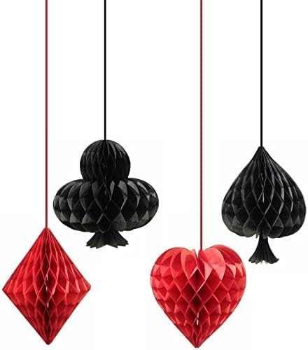 Happium Boules de Papier Casino Las Vegas Décorations de Fête de Nuit Boules en Nid d'abeille Suspendues pour Casino Magique Thème Anniversaire Toile de Fond Décoration Rouge Noir 4 pcs - Nail Gallerys