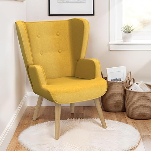 IDMarket - Fauteuil scandinave Sven Grand Confort en Tissu Jaune - Nail Gallerys